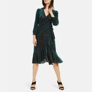 Calvin Klein Green Burnout Velvet Animal-Print Wrap Dress